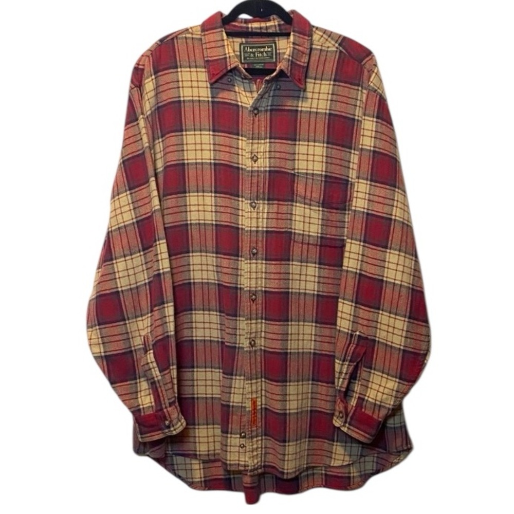 Vintage Abercrombie & Fitch Plaid Button Down Shirt Men’s XL Red‎ Tan Oversized